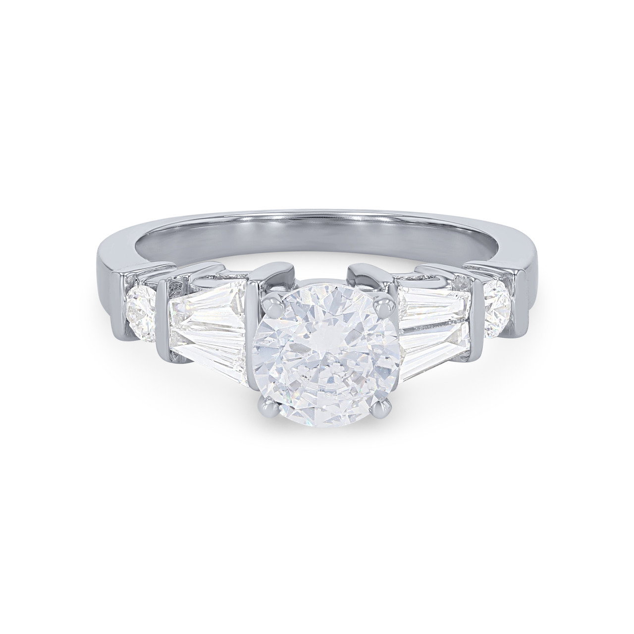 Round and Baguette Diamond Bar Set Engagement Setting