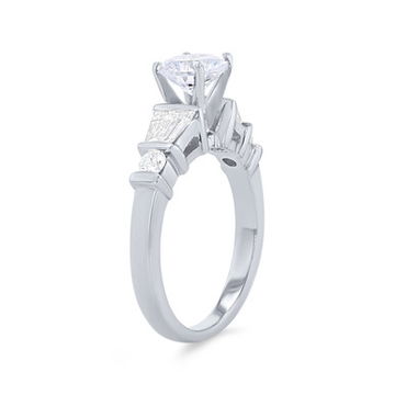 Round and Baguette Diamond Bar Set Engagement Setting