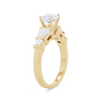 Round and Baguette Diamond Bar Set Engagement Setting