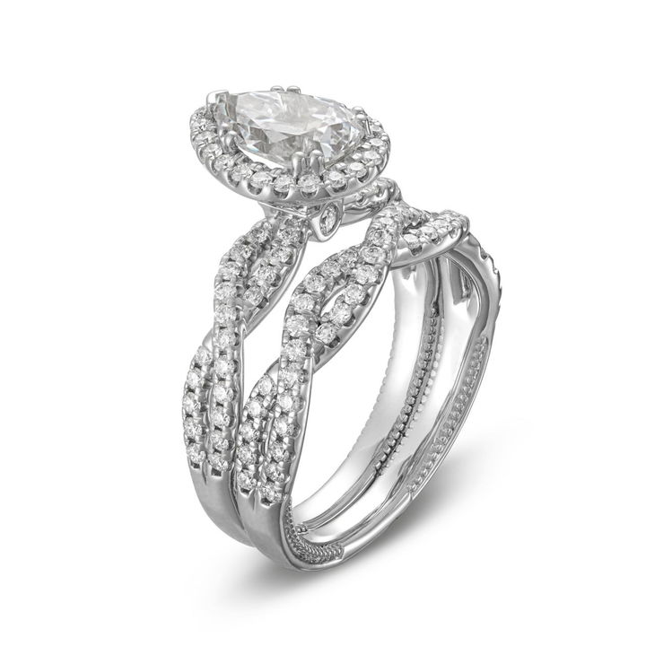 White Gold 14K Verragio Renaissance Pear Halo Twist Engagement Setting