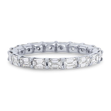 Horizontal Emerald Diamond Eternity Wedding Band In White Gold 14K