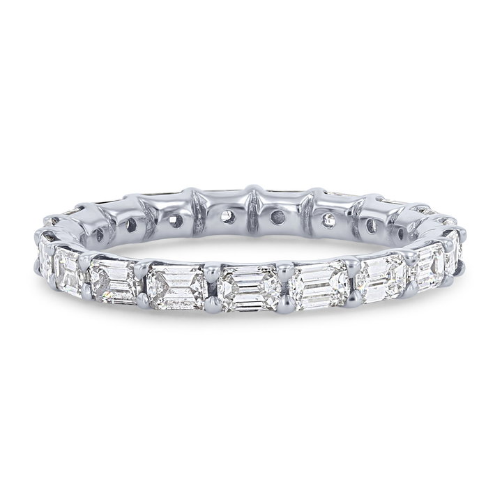 Horizontal Emerald Diamond Eternity Wedding Band In White Gold 14K