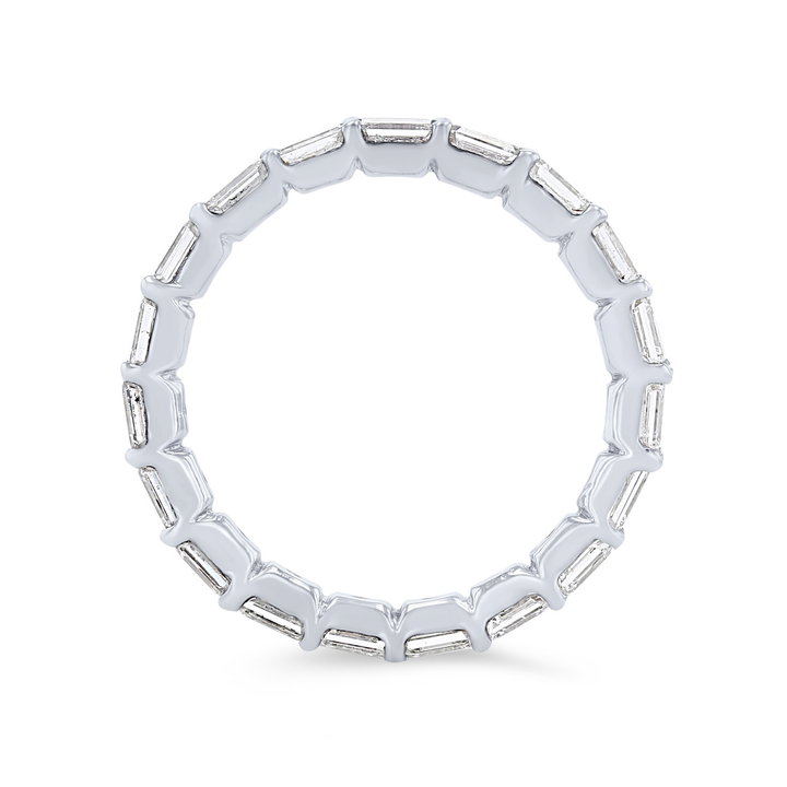 Horizontal Emerald Diamond Eternity Wedding Band In White Gold 14K