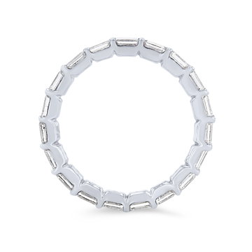 Horizontal Emerald Diamond Eternity Wedding Band In White Gold 14K