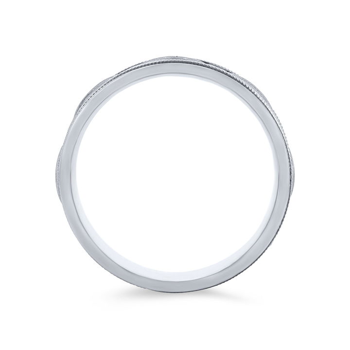 Carved Filigree 7.5mm Wedding Band In White Gold 14K