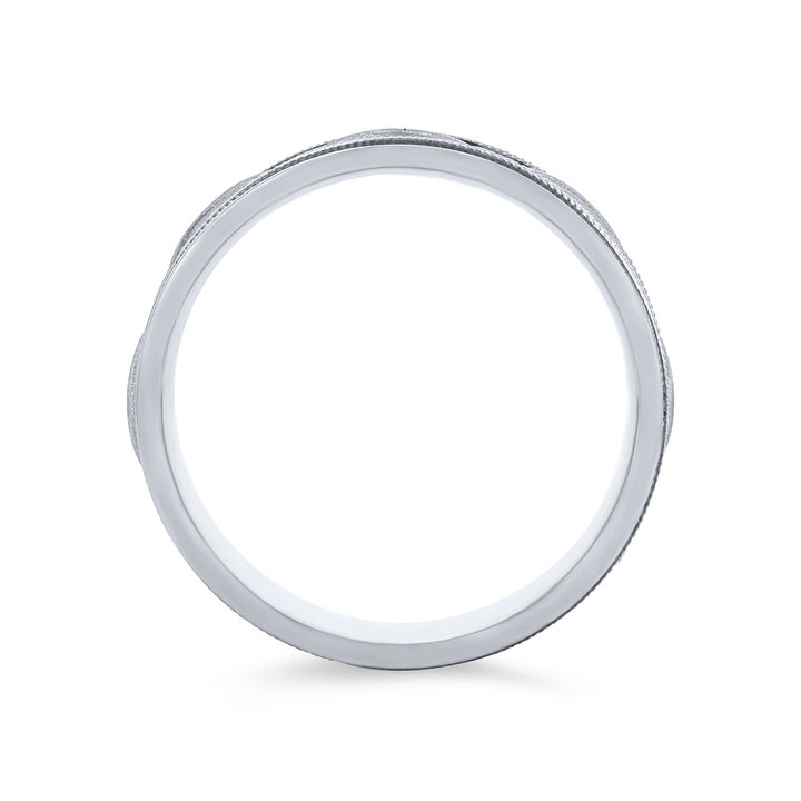 Carved Filigree 7.5mm Wedding Band In White Gold 14K