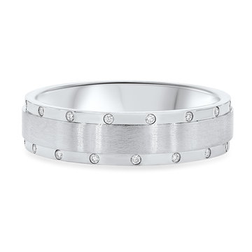 Diamond Border Matte 6.2mm Wedding Band In White Gold 14K