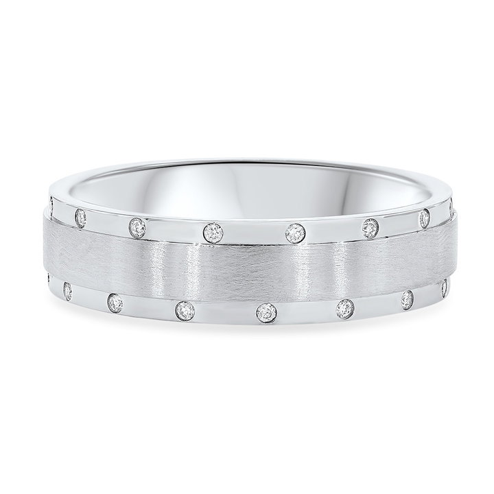 Diamond Border Matte 6.2mm Wedding Band In White Gold 14K
