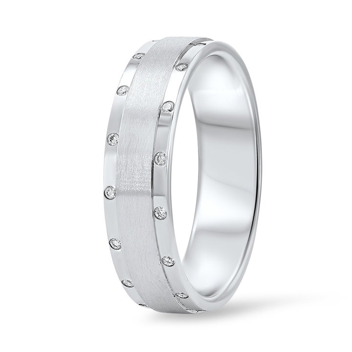 Diamond Border Matte 6.2mm Wedding Band In White Gold 14K