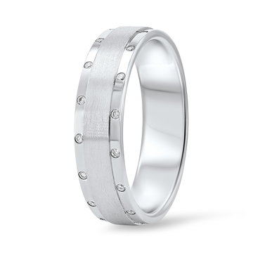 Diamond Border Matte 6.2mm Wedding Band In White Gold 14K
