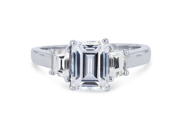 Three Stone Trapezoid Diamond Engagement Setting In White Gold 14K