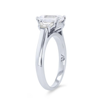 Three Stone Trapezoid Diamond Engagement Setting In White Gold 14K
