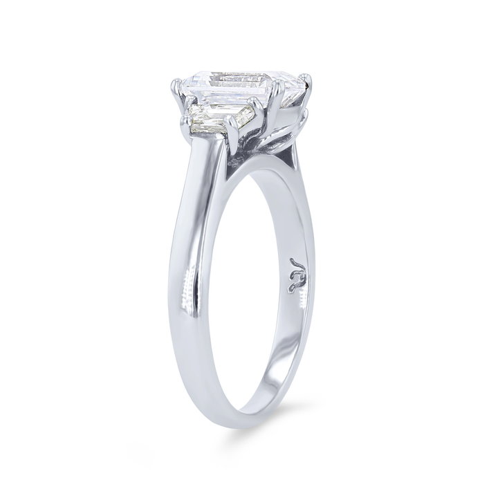 Three Stone Trapezoid Diamond Engagement Setting In White Gold 14K