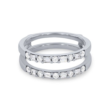 True Romance Alternating Round and Baguette Diamond Ring Guard In White Gold 14K