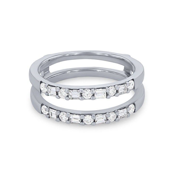 True Romance Alternating Round and Baguette Diamond Ring Guard In White Gold 14K