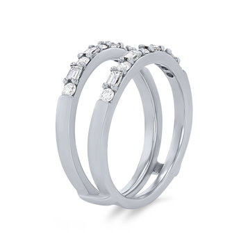 True Romance Alternating Round and Baguette Diamond Ring Guard In White Gold 14K