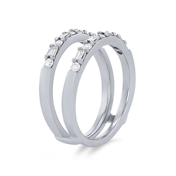 True Romance Alternating Round and Baguette Diamond Ring Guard In White Gold 14K
