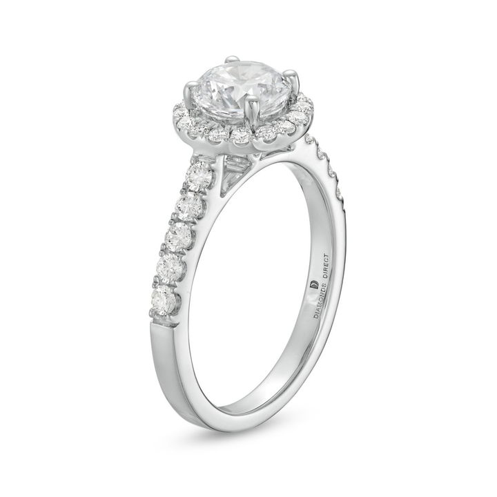 White Gold 14K Round Halo Cathedral Engagement Setting by Diamonds Direct Designs