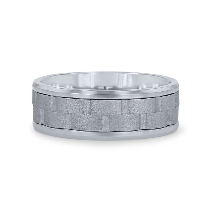 White Gold 14K Brick Matte 8mm Wedding Band