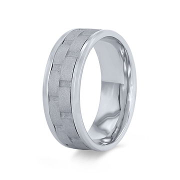 Brick Matte 8mm Wedding Band In White Gold 14K