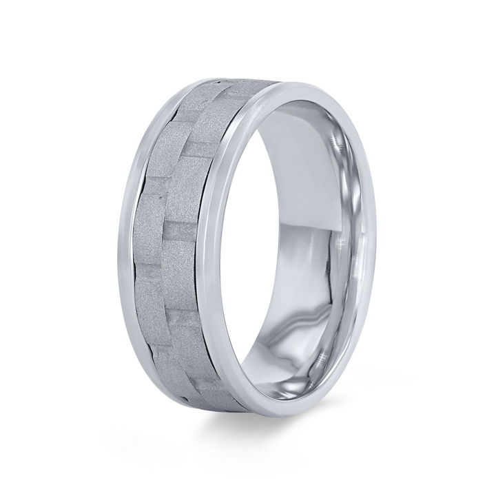 White Gold 14K Brick Matte 8mm Wedding Band