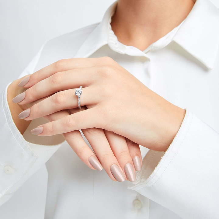 Alternating Marquise Frame Milgrain Engagement Setting by Adorette In White Gold 14K