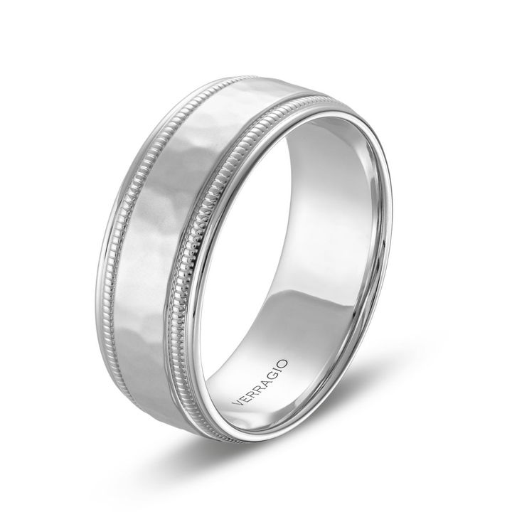 Verragio Hammer Milgrain Wedding Band In White Gold 14K