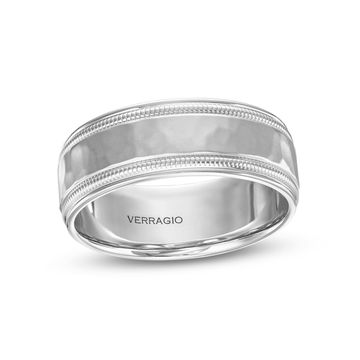 Verragio Hammer Milgrain Wedding Band In White Gold 14K