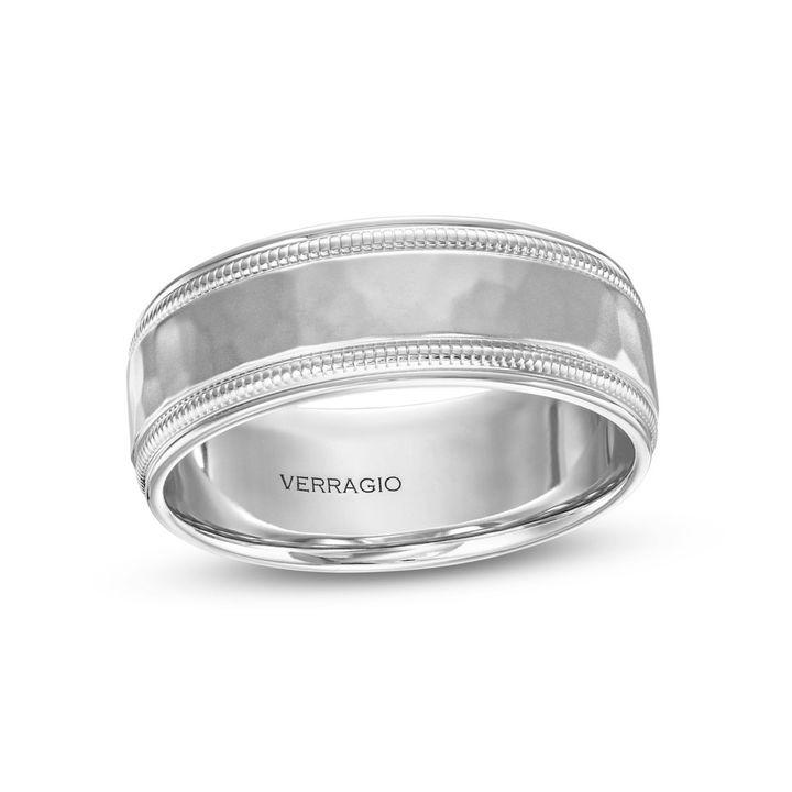 Verragio Hammer Milgrain Wedding Band In White Gold 14K
