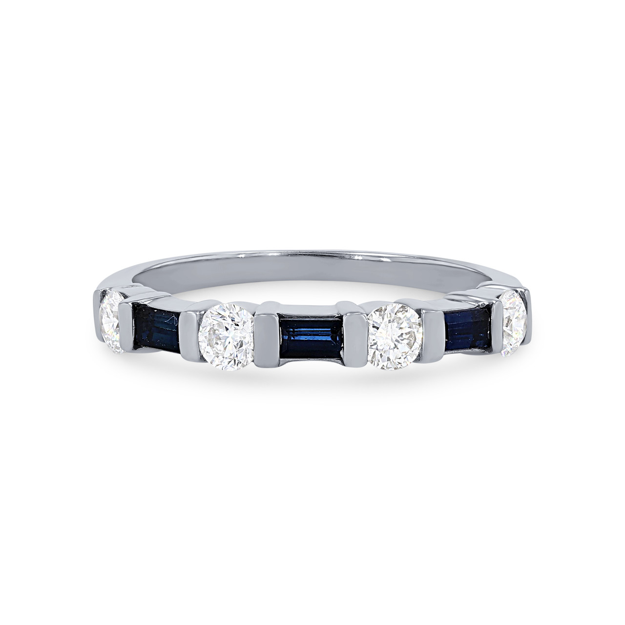 Alternating Baguette Sapphire and Round Diamond Wedding Band 0