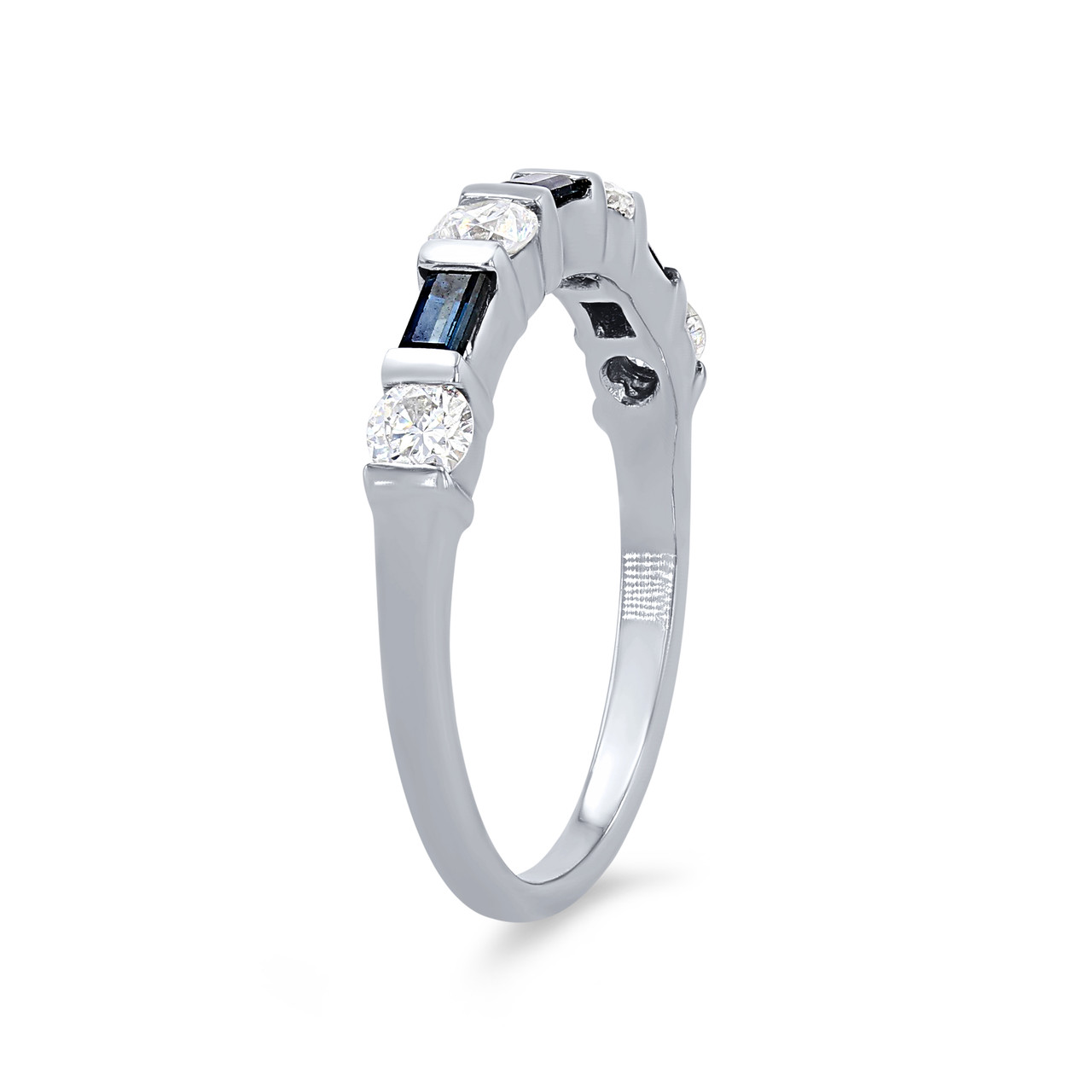 Alternating Baguette Sapphire and Round Diamond Wedding Band 1
