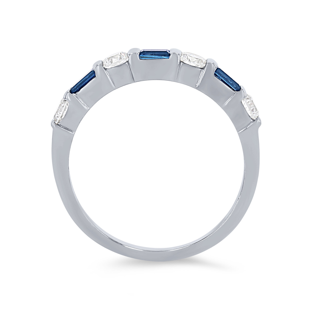 Alternating Baguette Sapphire and Round Diamond Wedding Band 2