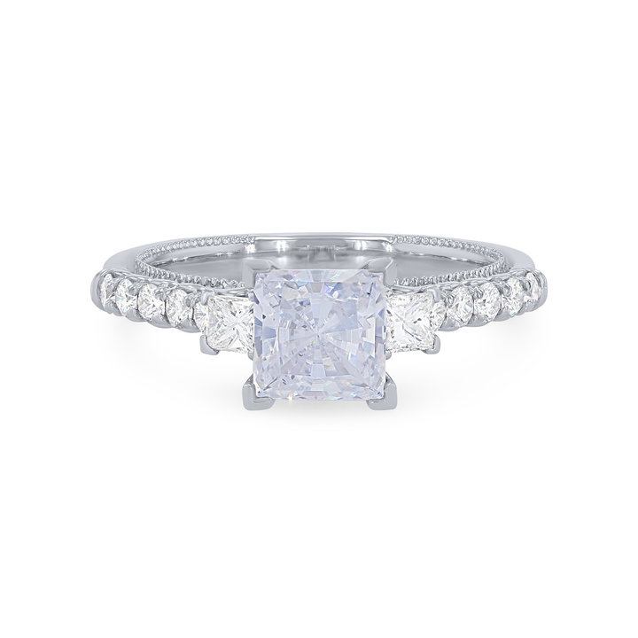 Verragio Renaissance Three Stone Princess Engagement Setting In White Gold 14K