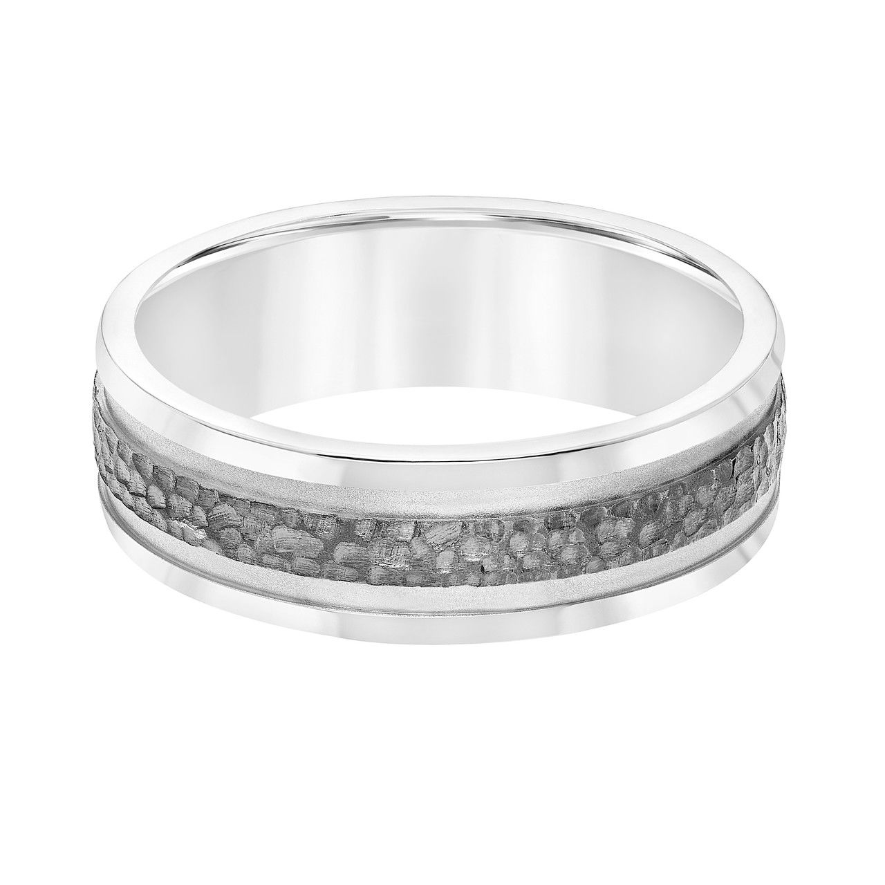 Hammered Black Rhodium 7mm Wedding Band