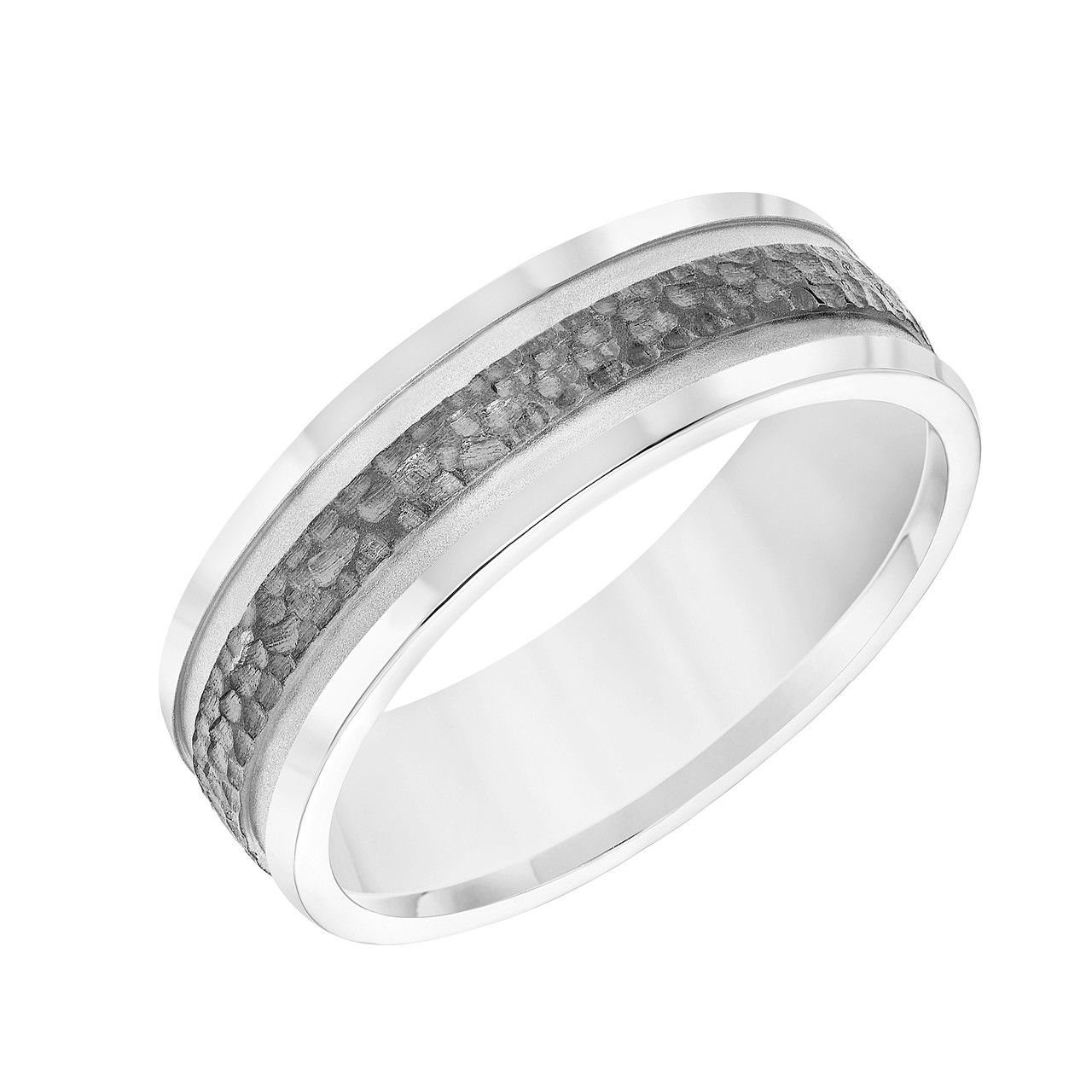 Hammered Black Rhodium 7mm Wedding Band