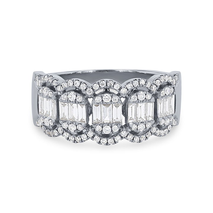 White Gold 14K Scalloped Multi-Shape Diamond Band