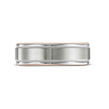 Verragio Matte Milgrain 7mm Wedding Band In White And Yellow Gold 14K