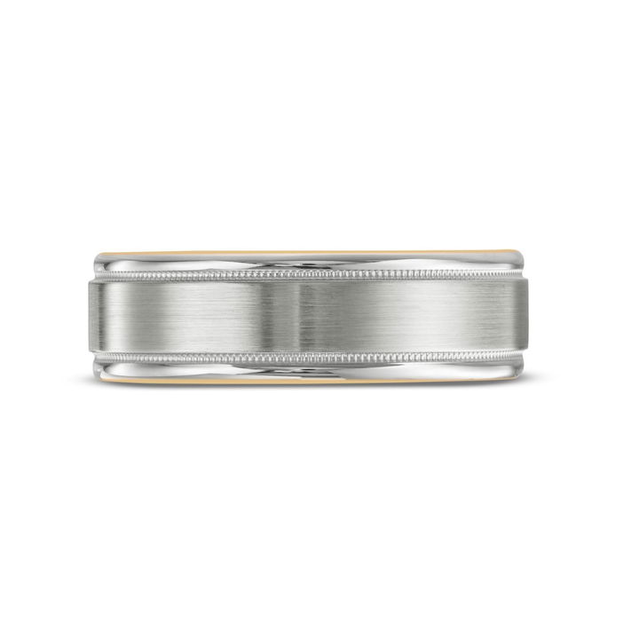Verragio Matte Milgrain 7mm Wedding Band In White And Yellow Gold 14K