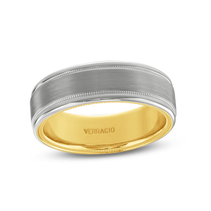 Verragio Matte Milgrain 7mm Wedding Band In White And Yellow Gold 14K