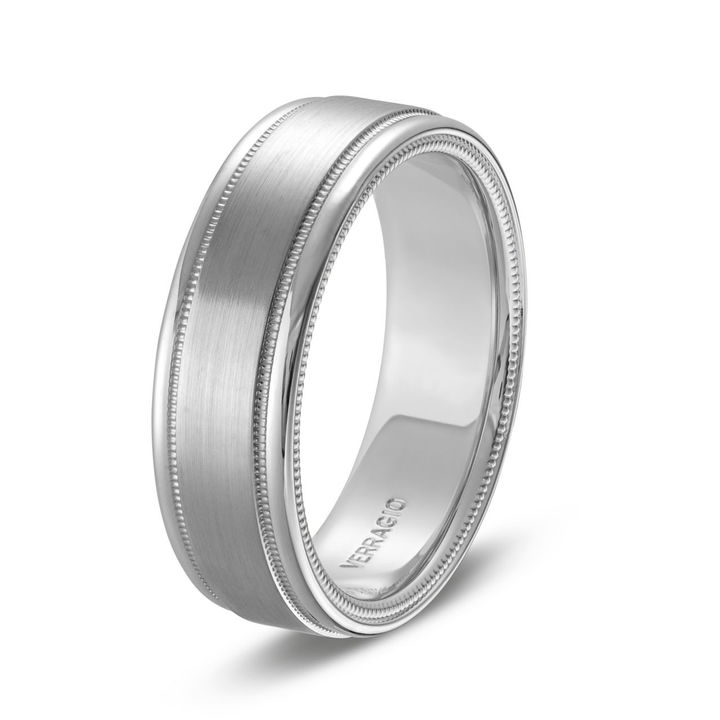 White Gold 14K Verragio Matte Milgrain 7mm Wedding Band