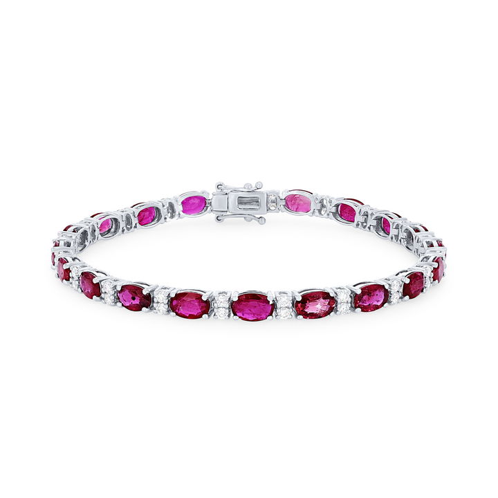 White Gold 14K Alternating Ruby and Diamond Bracelet