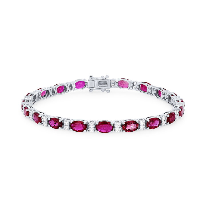 Alternating Ruby and Diamond Bracelet In White Gold 14K