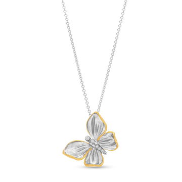 Simon G. Monarch Butterfly Diamond Pendant In White And Yellow Gold 18K