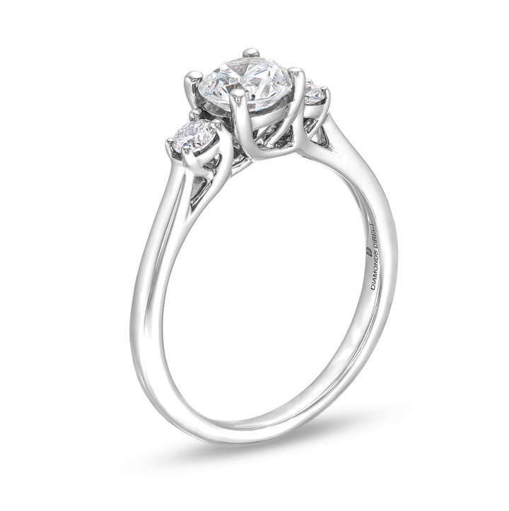 Three Stone Round Diamond Lattice Engagement Setting by Adorette In White Gold 14K