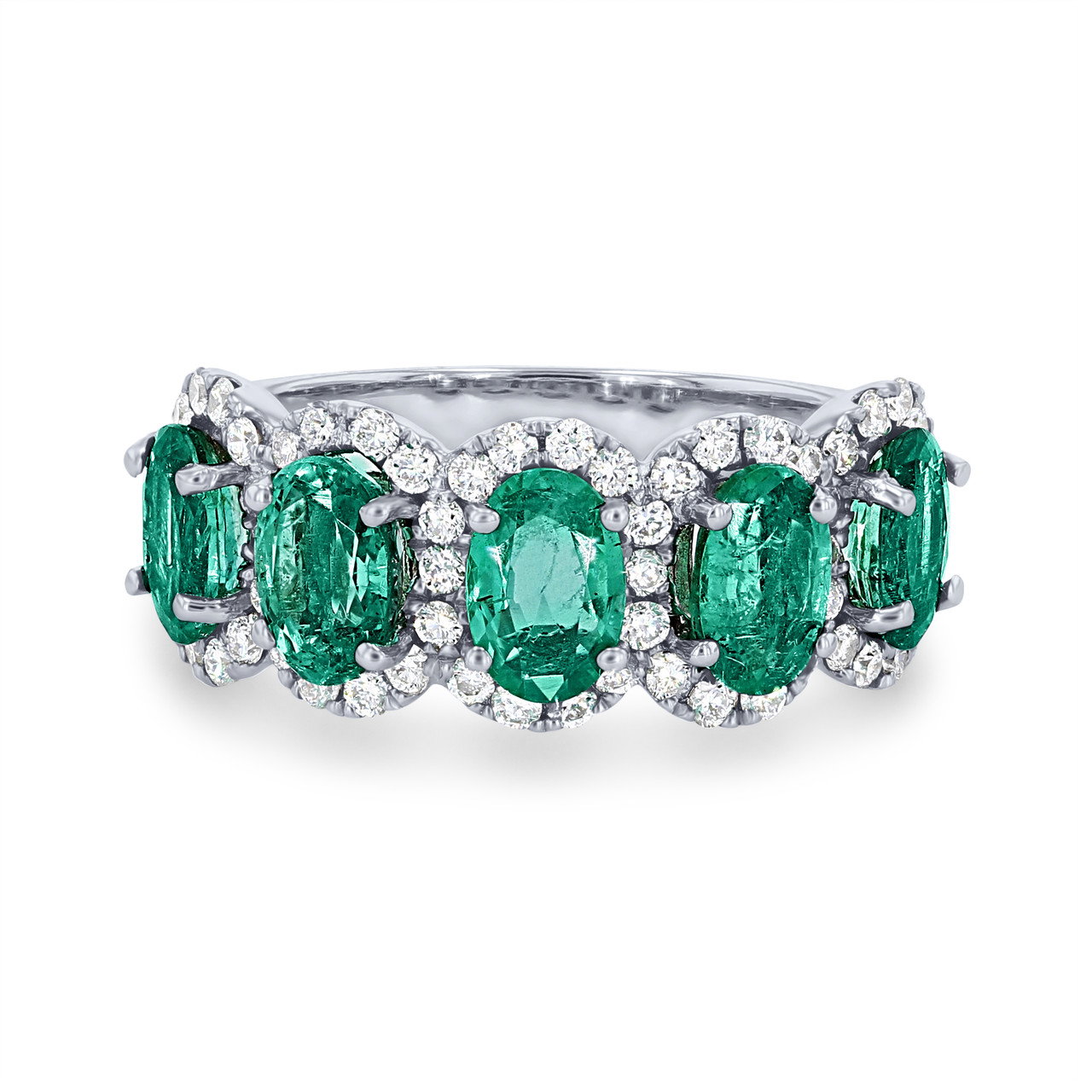 Oval Green Emerald and Diamond Halo Band 0