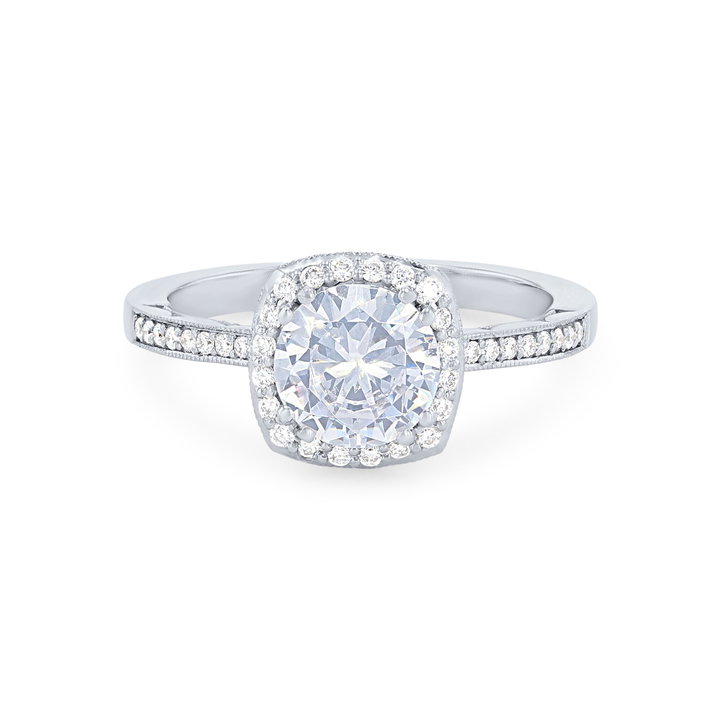 Tacori Coastal Crescent Cushion Halo Pave Engagement Setting In Yellow Gold 14K