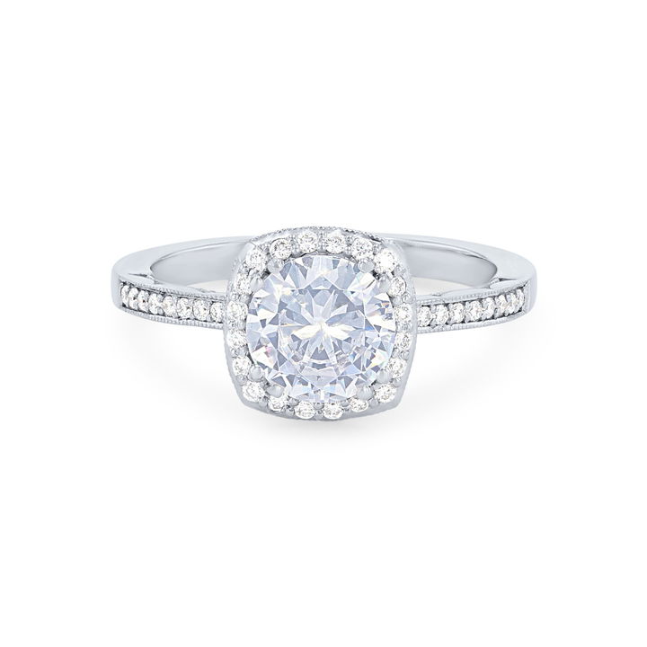 Rose Gold 14K Tacori Coastal Crescent Cushion Halo Pave Engagement Setting