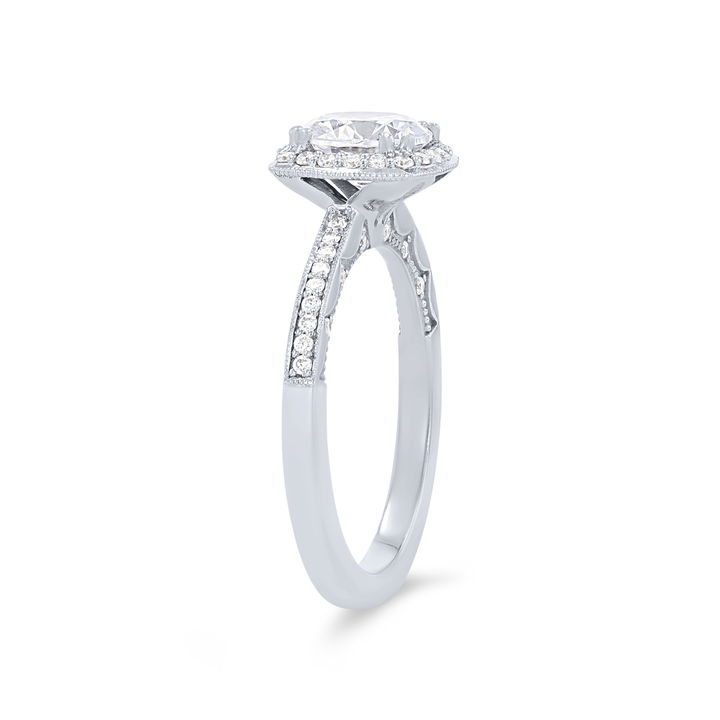 Rose Gold 14K Tacori Coastal Crescent Cushion Halo Pave Engagement Setting
