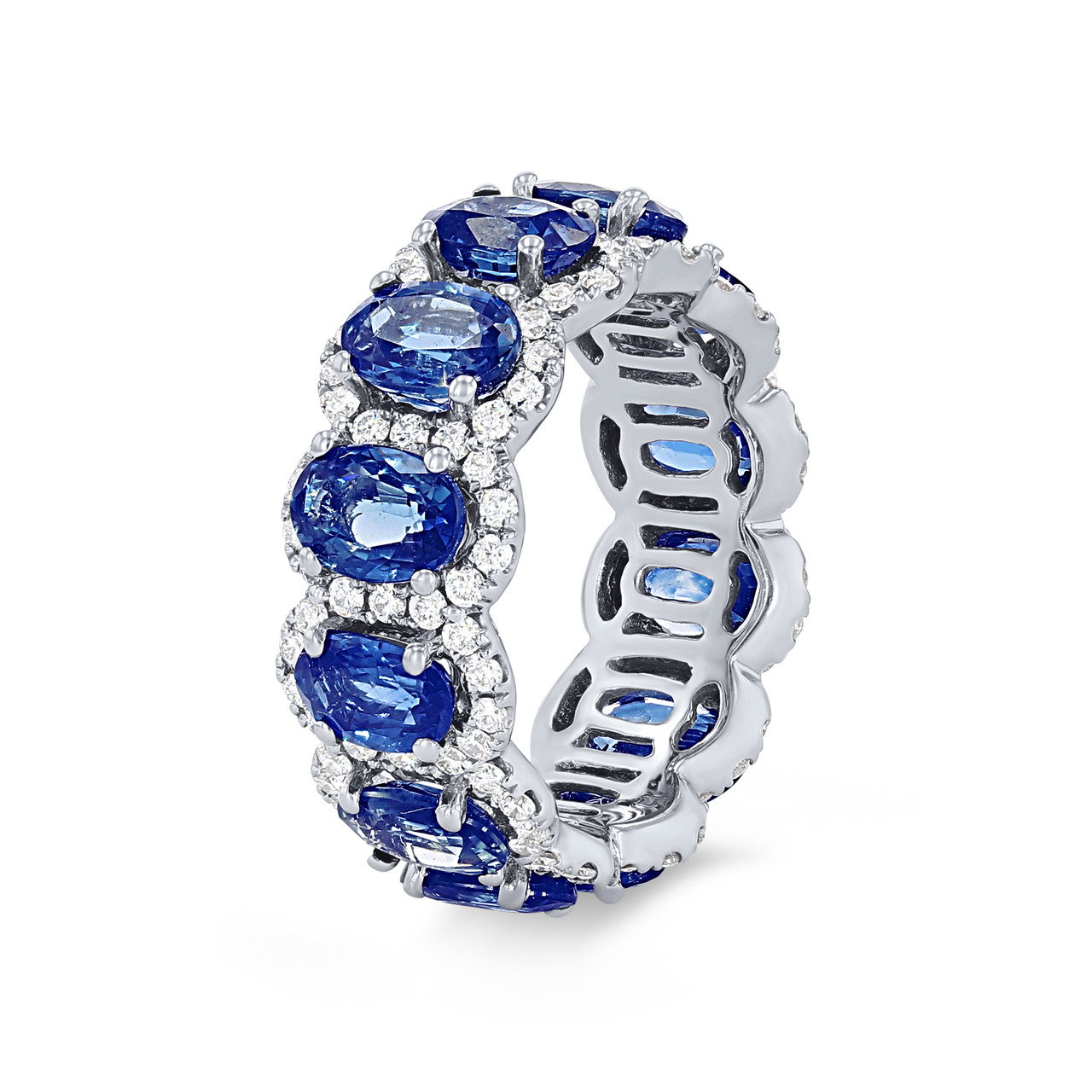 Sapphire and Diamond Halo Eternity Wedding Band 1