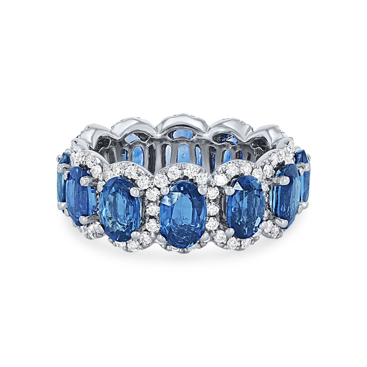 Sapphire and Diamond Halo Eternity Wedding Band 0